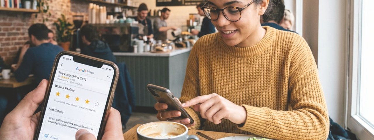 Customer leaving a review after a positive café visit